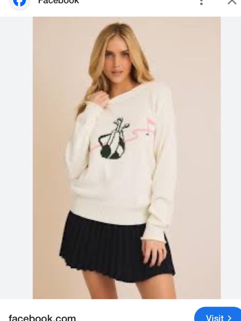 Gilli Cream & Pink Crewneck Golf Knit Sweater Women’s Small